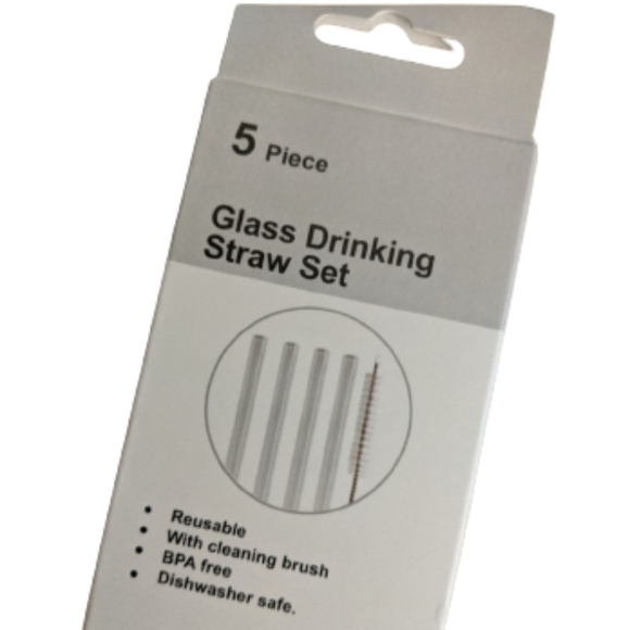 Other - Eco-friendly Glass Drinking Straw Set + Brush NWT